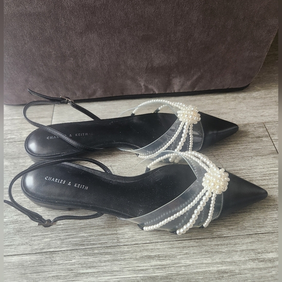 Charles & Keith Faux Pearl Beaded Slingback Flats - Picture 8 of 9